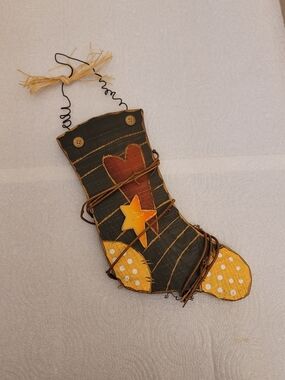 Primitive Folk Art Wooden Stocking